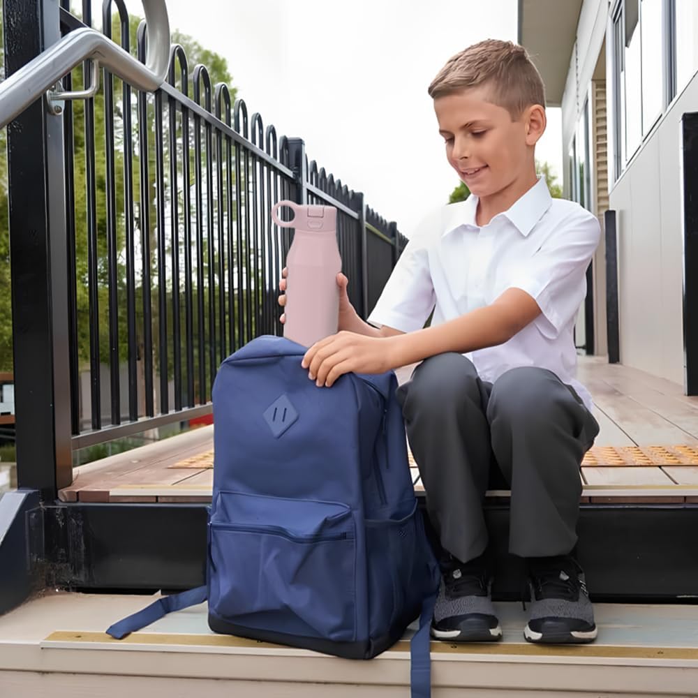 Botella de Agua de Silicona para Niños 350 ml Antifugas con Pajita Ocultable y Botón de Apertura Silicona Alimentaria sin BPA Apta Lavavajillas Uso Escolar y Deportivo – +36 Meses Color Malva pálido