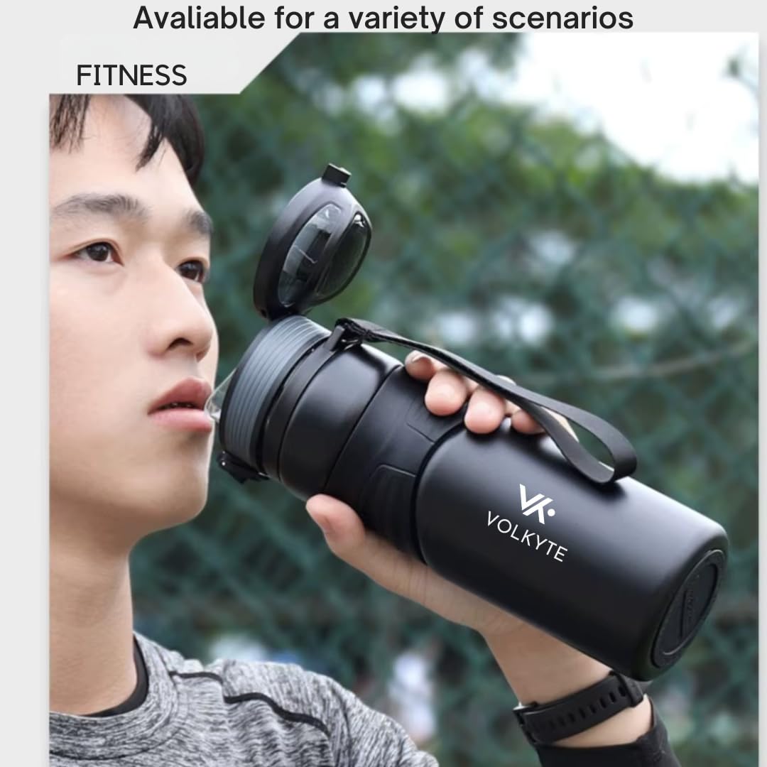 Botella Térmica Acero Inoxidable 316 de 600 ml Doble Pared, Antifugas, Mantiene Caliente 12h / Frío 24h Con Cierre de Seguridad y Correa (Negro)