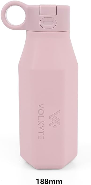 Botella de Agua de Silicona para Niños 350 ml Antifugas con Pajita Ocultable y Botón de Apertura Silicona Alimentaria sin BPA Apta Lavavajillas Uso Escolar y Deportivo – +36 Meses Color Malva pálido