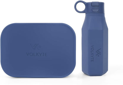 Set de Botella de Silicona Infantil y Fiambrera Bento Sin BPA Antifugas Reutilizable Apta Lavavajillas y Microondas 2 Colores