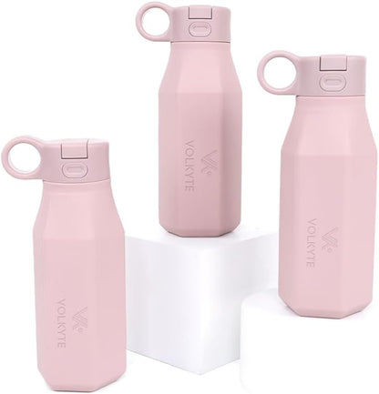 Botella de Agua de Silicona para Niños 350 ml Antifugas con Pajita Ocultable y Botón de Apertura Silicona Alimentaria sin BPA Apta Lavavajillas Uso Escolar y Deportivo – +36 Meses Color Malva pálido