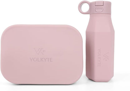 Set Botella de Silicona Infantil con Fiambrera Bento Sin BPA Antifugas Reutilizable Apta Lavavajillas y Microondas 2 Colores