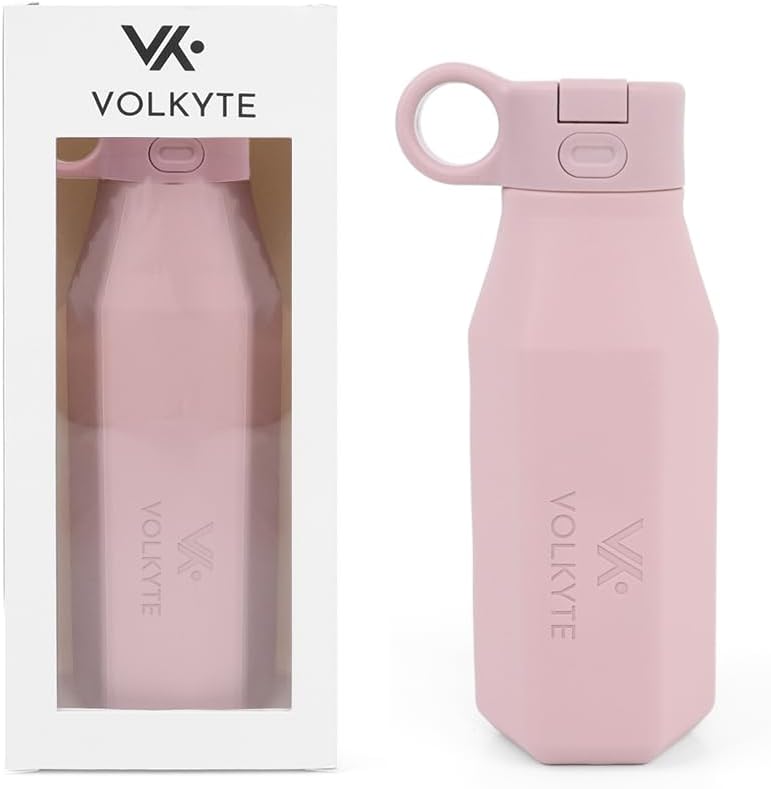 Botella de Agua de Silicona para Niños 350 ml Antifugas con Pajita Ocultable y Botón de Apertura Silicona Alimentaria sin BPA Apta Lavavajillas Uso Escolar y Deportivo – +36 Meses Color Malva pálido