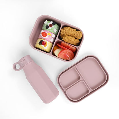 Set Botella de Silicona Infantil con Fiambrera Bento Sin BPA Antifugas Reutilizable Apta Lavavajillas y Microondas 2 Colores