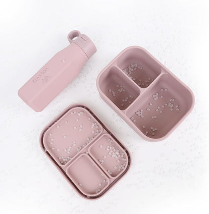 Set Botella de Silicona Infantil con Fiambrera Bento Sin BPA Antifugas Reutilizable Apta Lavavajillas y Microondas 2 Colores