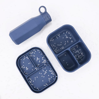 Set de Botella de Silicona Infantil y Fiambrera Bento Sin BPA Antifugas Reutilizable Apta Lavavajillas y Microondas 2 Colores