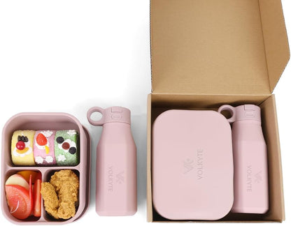 Set Botella de Silicona Infantil con Fiambrera Bento Sin BPA Antifugas Reutilizable Apta Lavavajillas y Microondas 2 Colores