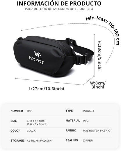 VOLKYTE Bolso de Pecho 2L Ligero e Impermeable Bandolera Unisex con Múltiples Bolsillos para Viaje Moto Ciclismo y Uso Diario Sling Bag Negro (NEGRO) (NEGRO)