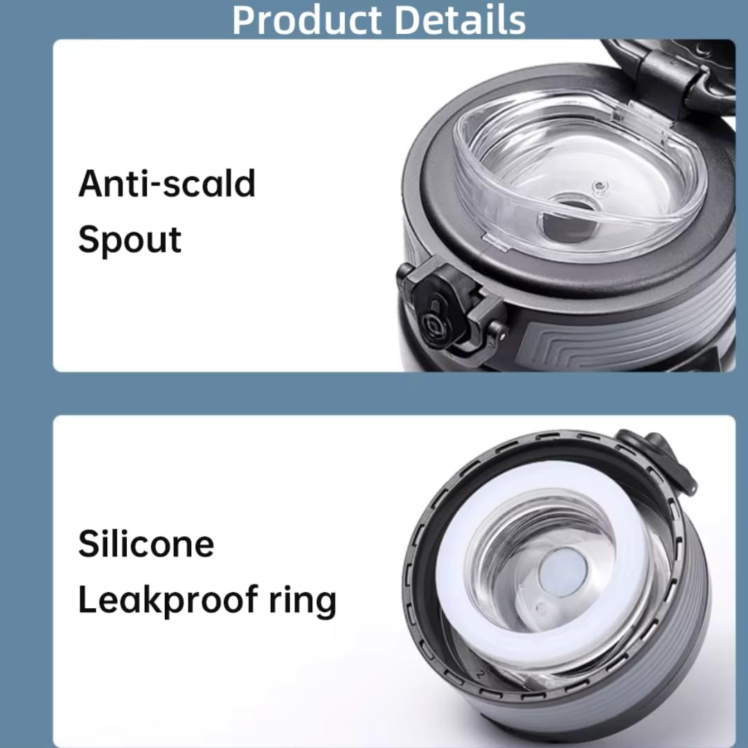 Botella Térmica Acero Inoxidable 316 de 600 ml Doble Pared, Antifugas, Mantiene Caliente 12h / Frío 24h Con Cierre de Seguridad y Correa (Negro)