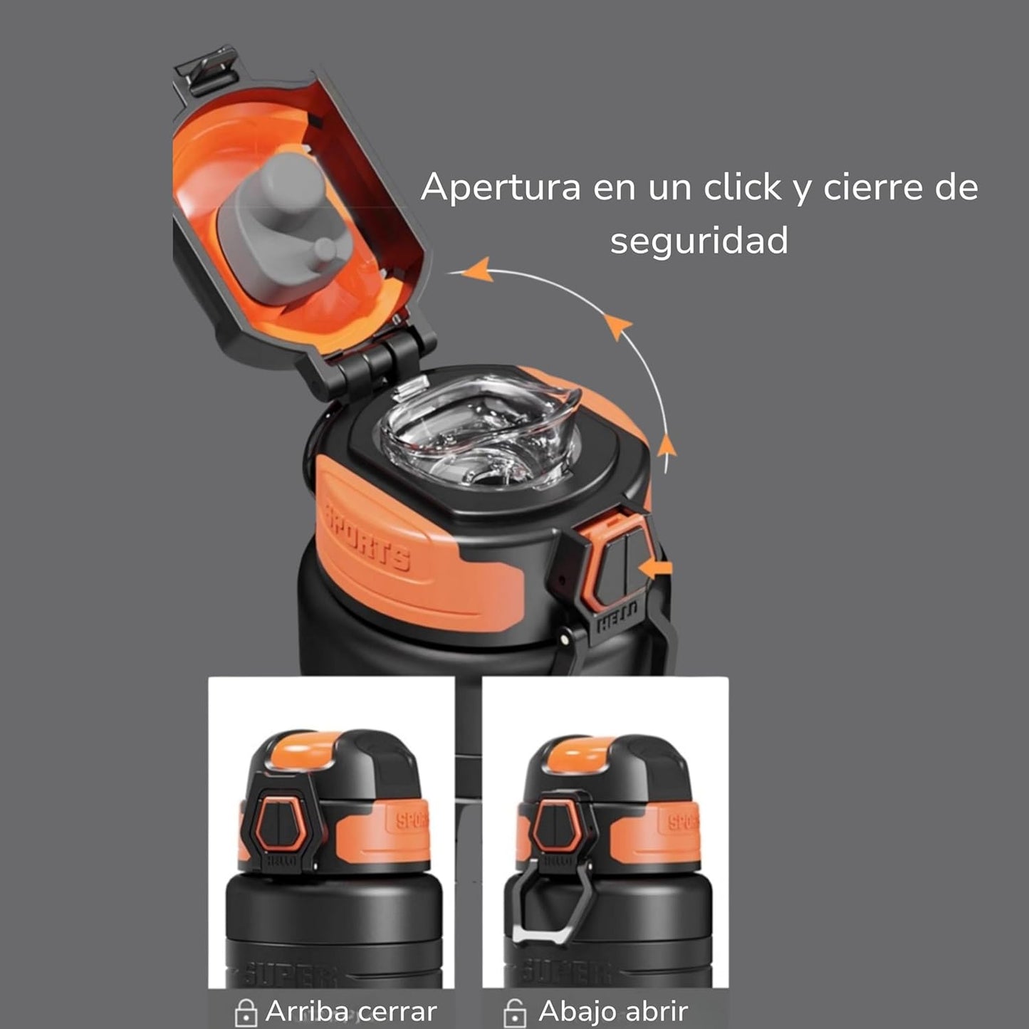 Botella Térmica Acero Inoxidable 800ml Termo Deportivo con Doble Aislamiento, Mantiene Bebidas Calientes 12h y Frías 24h Antifugas Ideal para Gimnasio Oficina y Viajes (Negro, 800 ml)