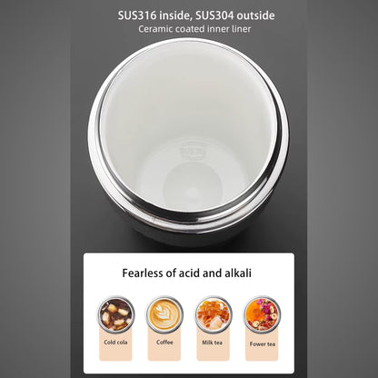 Thermal Tumbler 316 Stainless Steel with Ceramic Coating Interior 500ml Keeps Hot Drinks 12h Cold 24h No Leaks with Lid, Straw and Strap Premium Style (Black)