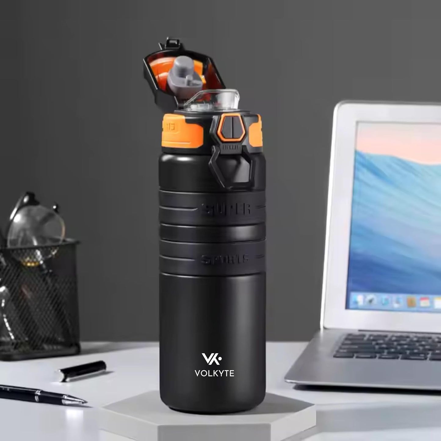 Botella Térmica Acero Inoxidable 800ml Termo Deportivo con Doble Aislamiento, Mantiene Bebidas Calientes 12h y Frías 24h Antifugas Ideal para Gimnasio Oficina y Viajes (Negro, 800 ml)