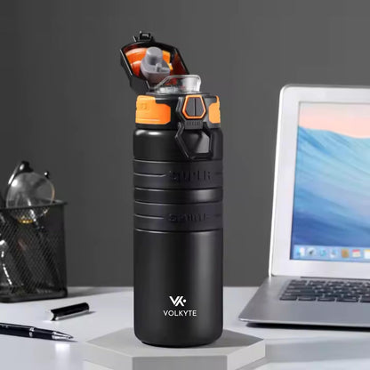 Botella Térmica Acero Inoxidable 800ml Termo Deportivo con Doble Aislamiento, Mantiene Bebidas Calientes 12h y Frías 24h Antifugas Ideal para Gimnasio Oficina y Viajes (Negro, 800 ml)