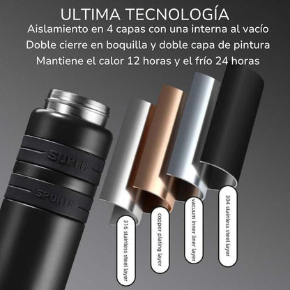 Botella Térmica Acero Inoxidable 800ml Termo Deportivo con Doble Aislamiento, Mantiene Bebidas Calientes 12h y Frías 24h Antifugas Ideal para Gimnasio Oficina y Viajes (Negro, 800 ml)