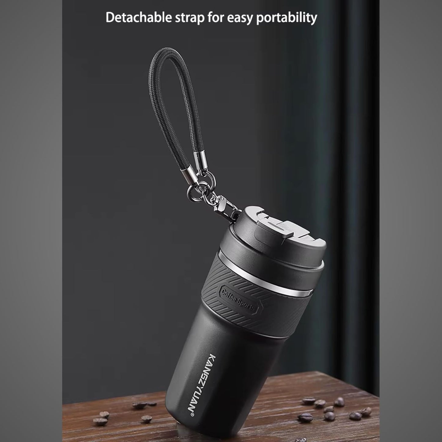 Thermal Tumbler 316 Stainless Steel with Ceramic Coating Interior 500ml Keeps Hot Drinks 12h Cold 24h No Leaks with Lid, Straw and Strap Premium Style (Black)