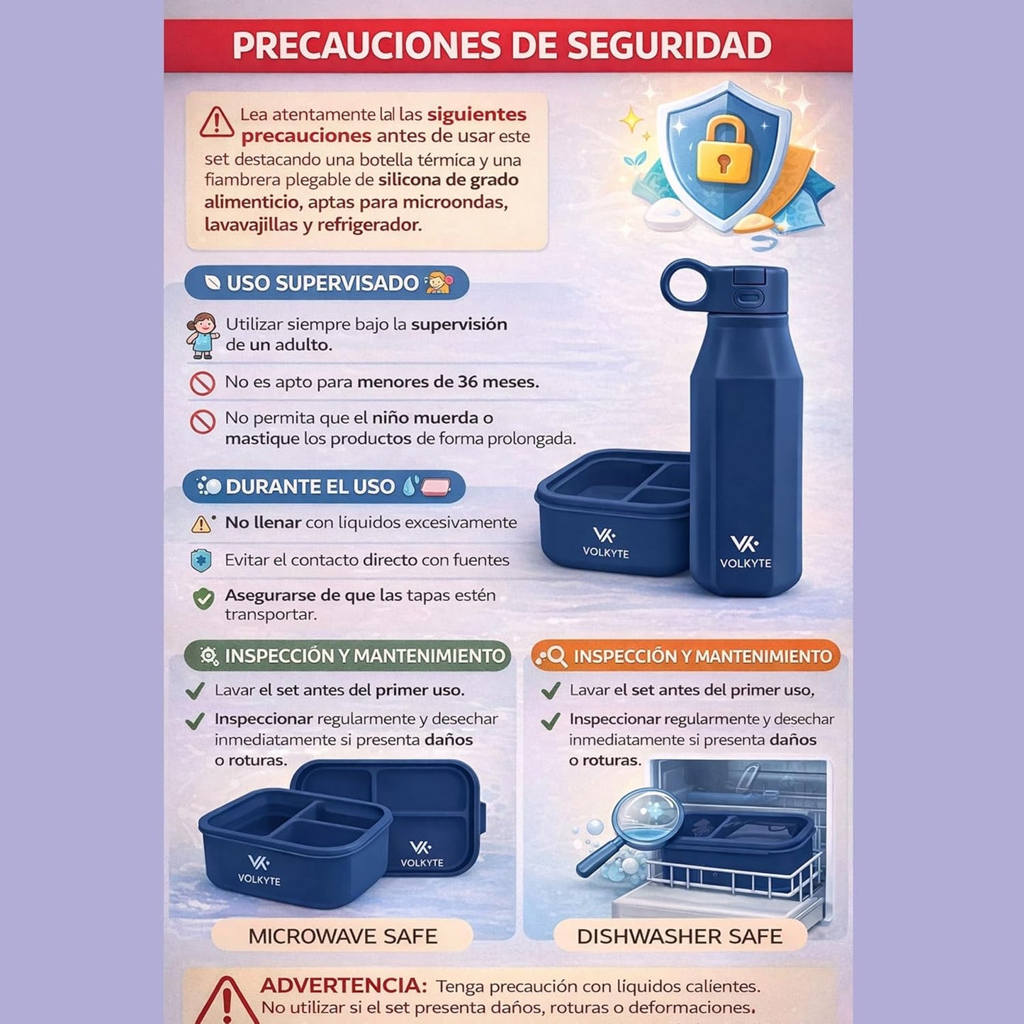 Set de Botella de Silicona Infantil y Fiambrera Bento Sin BPA Antifugas Reutilizable Apta Lavavajillas y Microondas 2 Colores